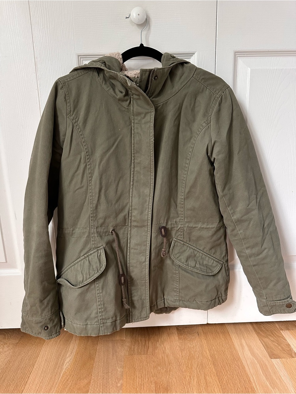 Sebby Olive Hooded Utility Jacket